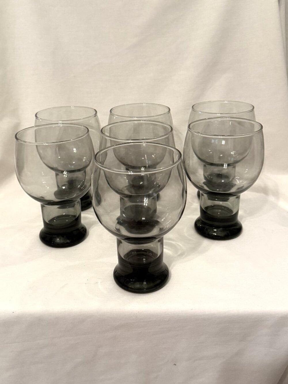1970s Federal Glass Sundown MCM Smokey Beer Barware Drinking X 7 Vintage Glasses